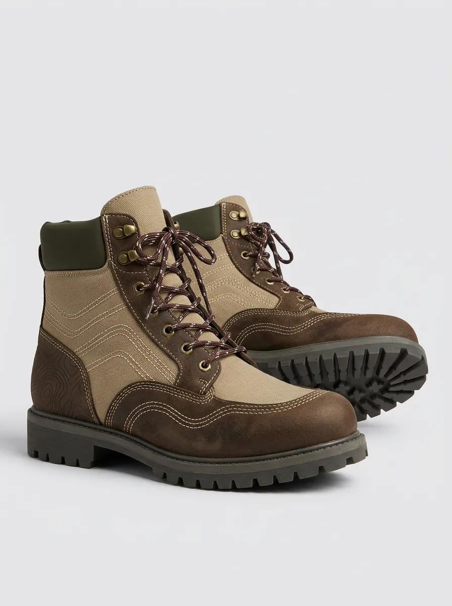 Unisex Contemporary Outdoor Enthusiast Topographic Pattern Print Work Boots