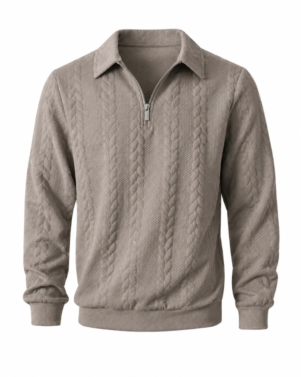 Men's spring knitted long-sleeved slim-fit polo shirt, daily wear, casual and versatile, retro zipper half-button design