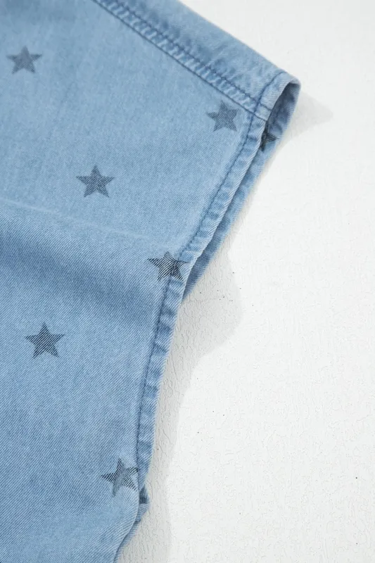 Double Chest Pocket Short-Sleeve Denim Shirt