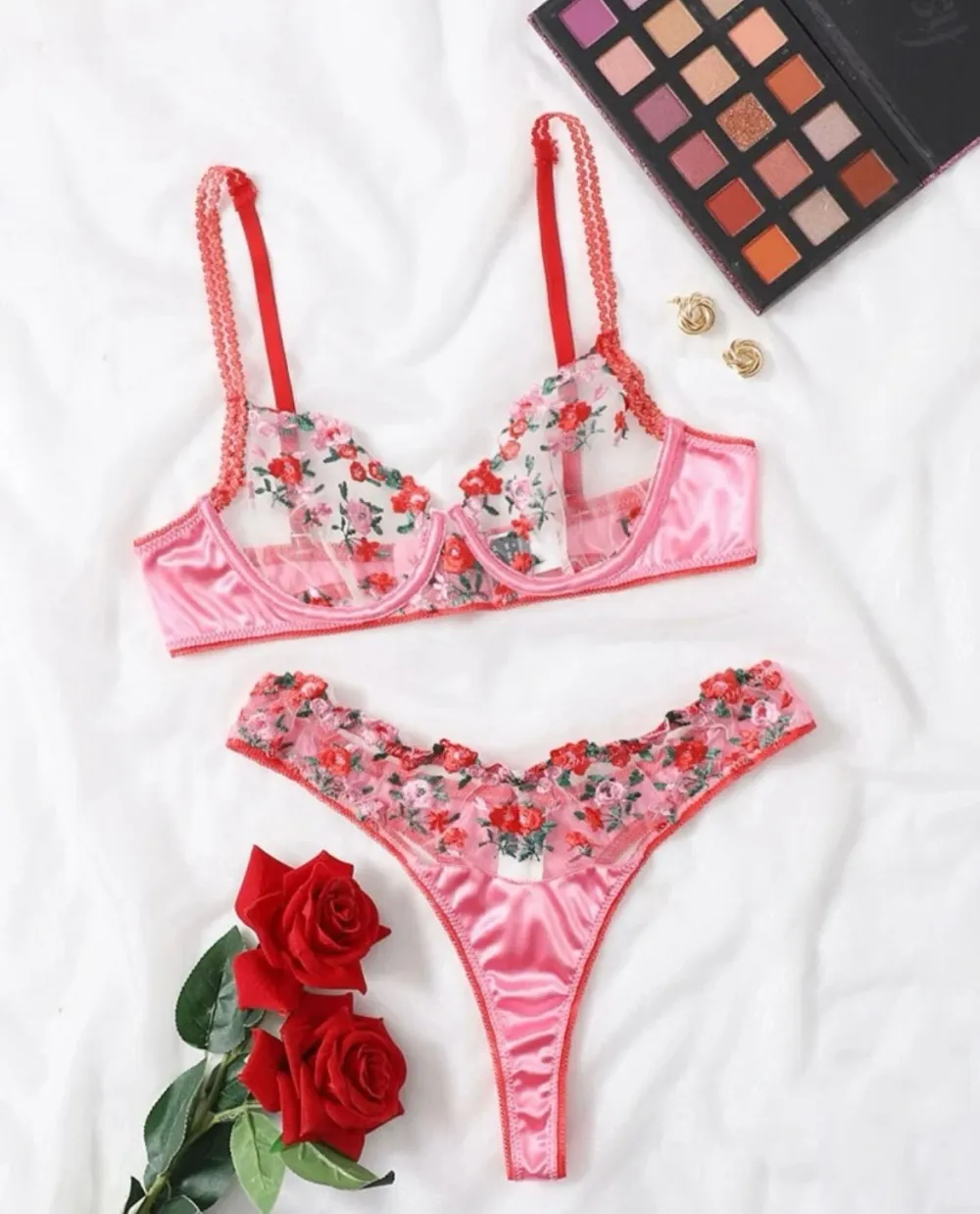 Floral Silk Lingerie Set