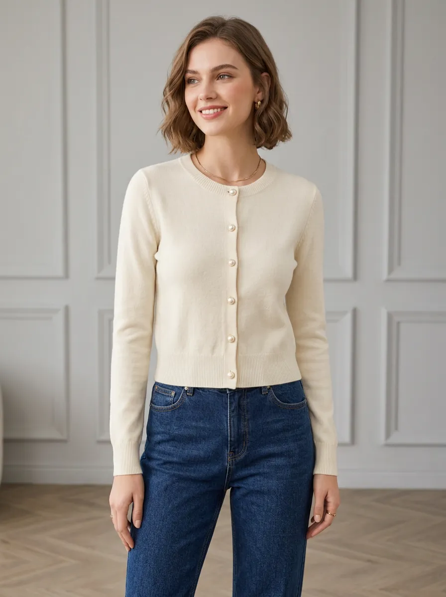 Women's Casual Minimalist Pearl Button Knitted Cardigan Top