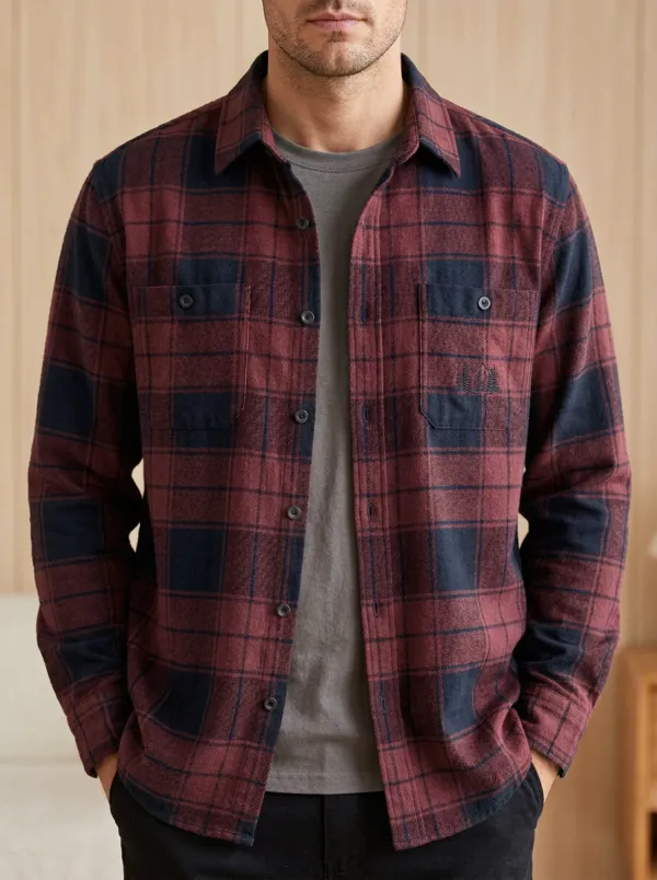 Mountain Forest Plaid Button Front Shirt