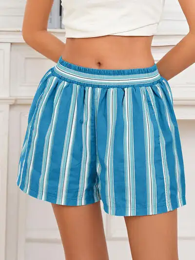 Relaxed Striped Elastic Waist Shorts
