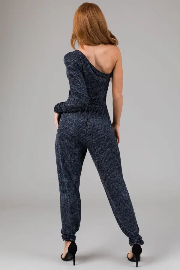 And Cobalt One Shoulder Sparkle Jumpsuit