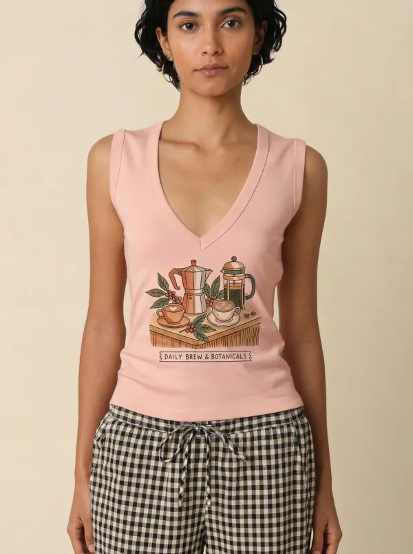 Women's Coffee Daily Brew Botanicals Graphic Tank Top