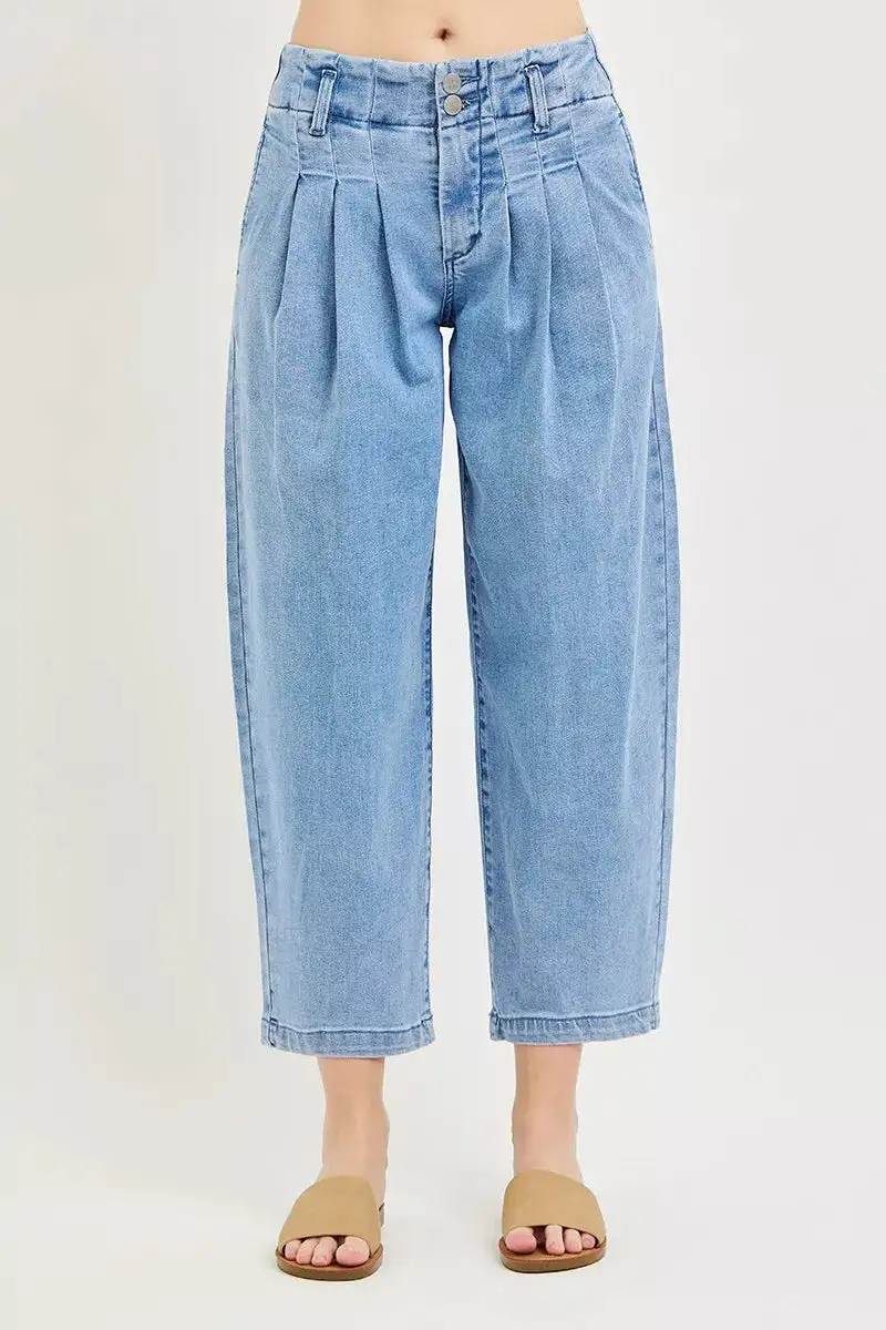 Pleated Barrel Leg Jeans
