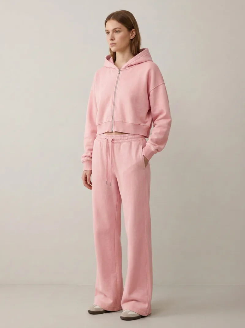Women's Street Inspired Minimal Cropped Hooded Jacket and Flare Pants Active Set