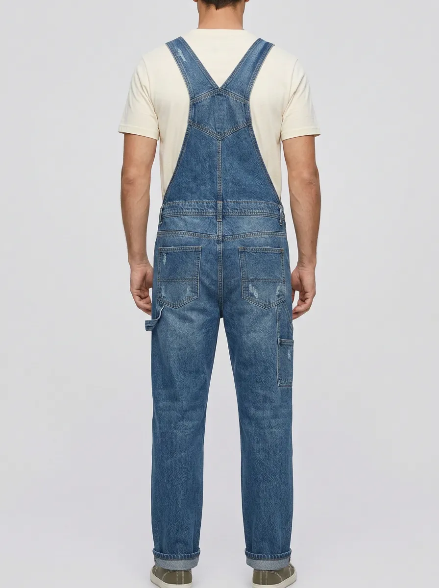 Men's Street Washed Denim Bib Overalls