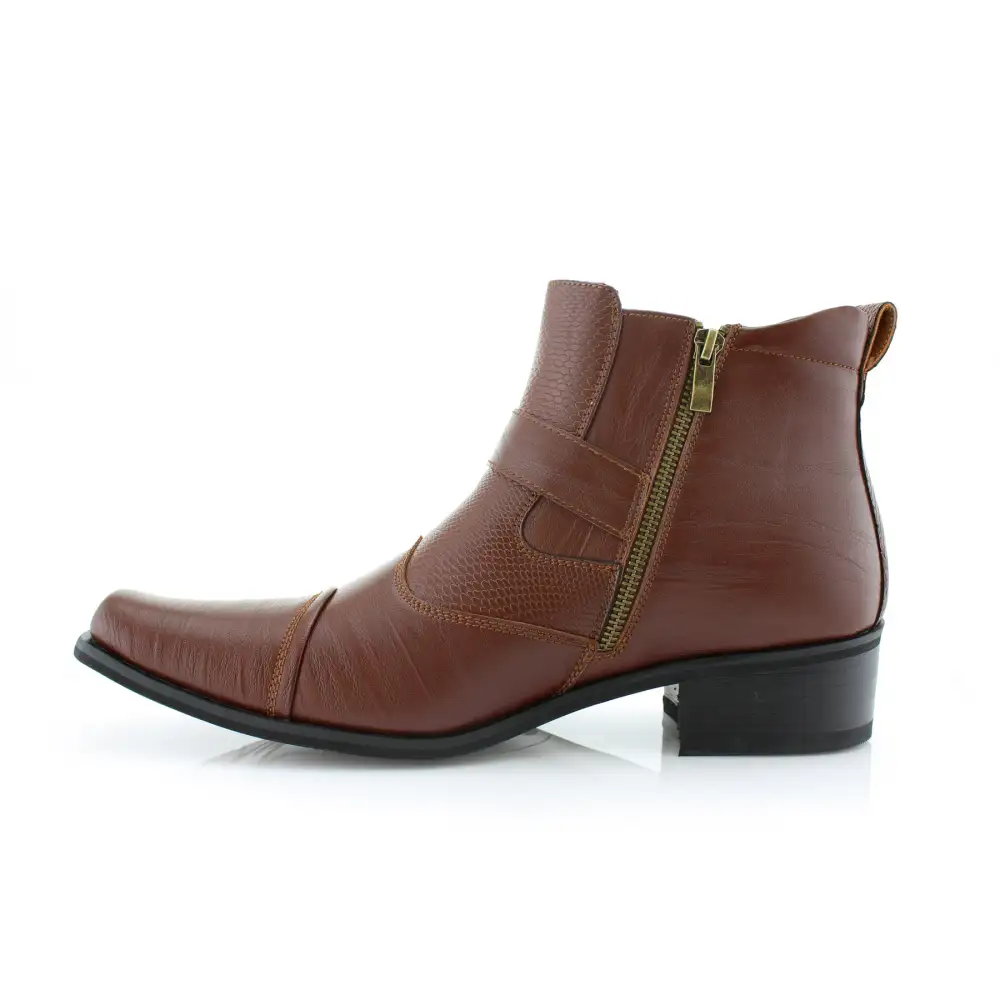Faux-Leather Embossed Pointed-Toe Chelsea Boots