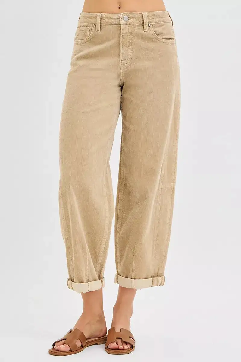 High Rise Crop Barrel Cordurory Pants