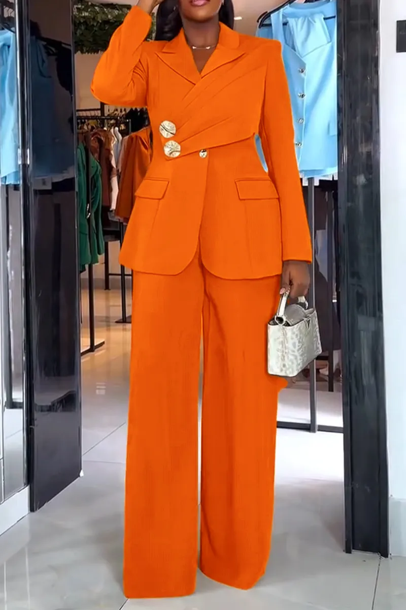 Women Collar Splicing Jacket+ Wide Leg Pants Temperament Commuting Formal Suit