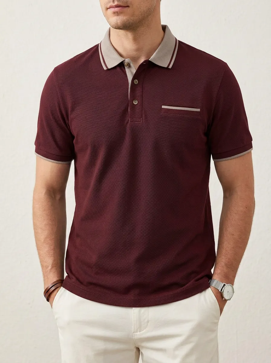 Men's Classic Smart Casual Contrast Collar Polo Shirt
