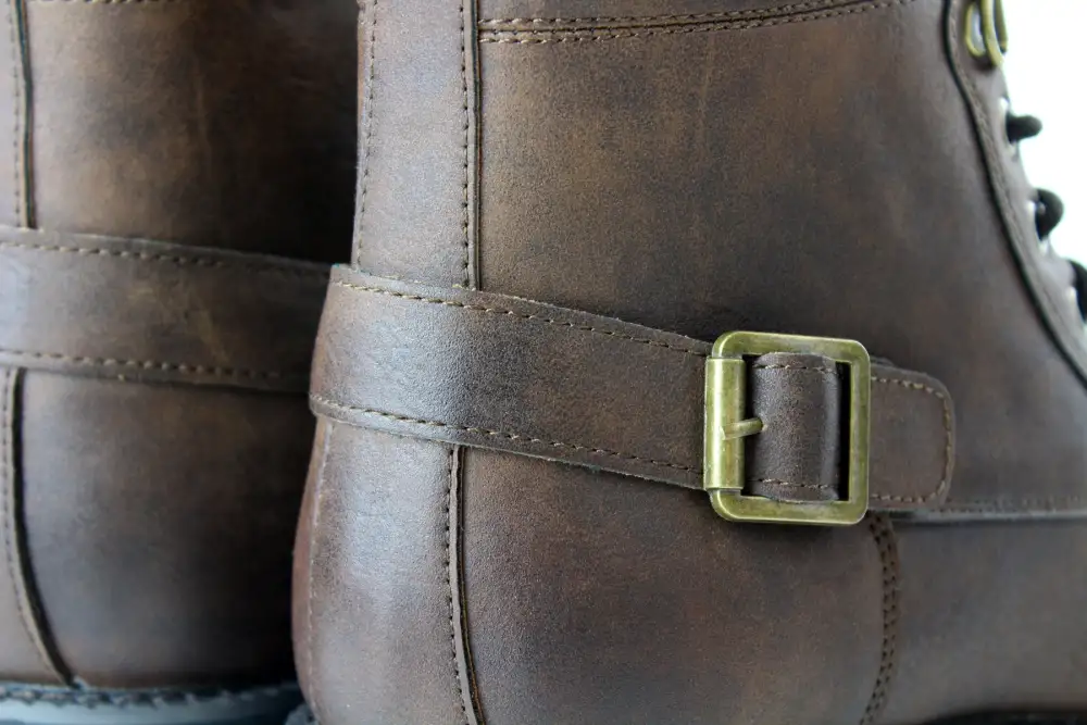 Faux-Leather Lace-Up Buckle-Detail Combat Boots
