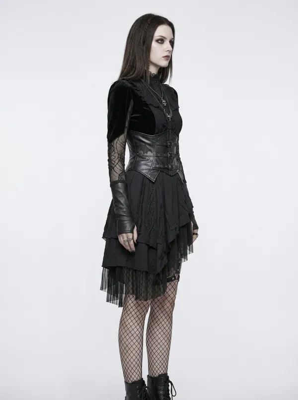 Women's Gothic Punk Bat Corset Lace Mesh Printed Top