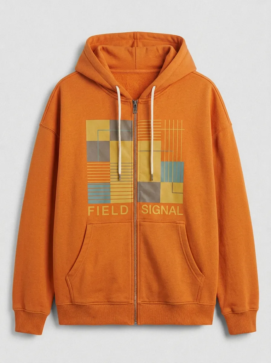 Unisex Field Signal Geometric Pattern Printed Zip-up Hoodie