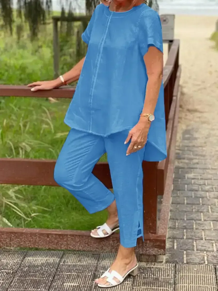 Casual Women's Short Sleeve Top And Pants Set