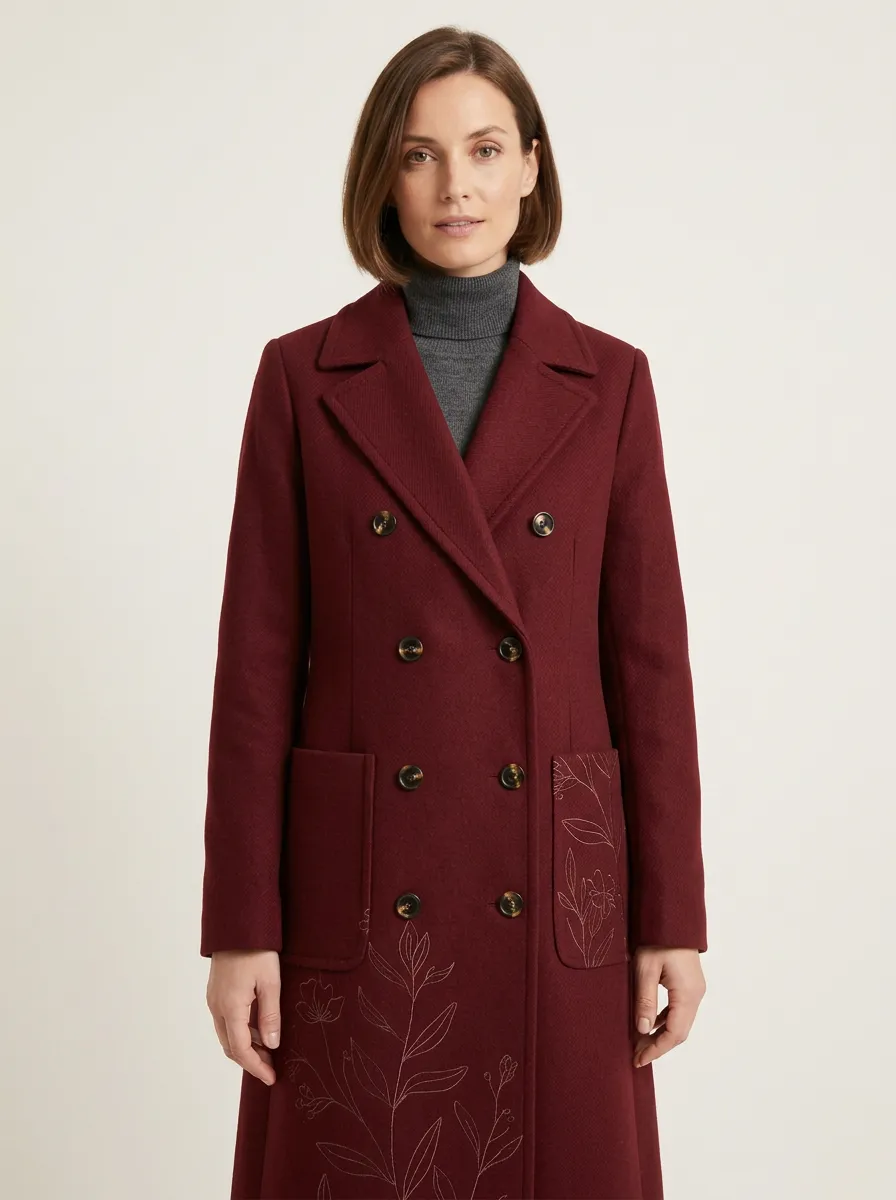 Women's Botanical Floral Line-Art Pattern Coat