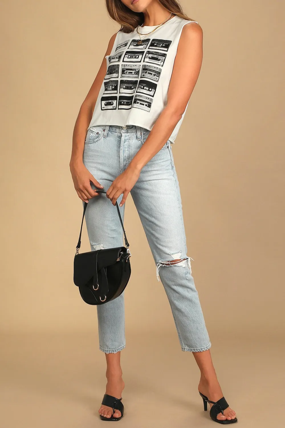 Casual Style Cropped Graphic Muscle Tank Top