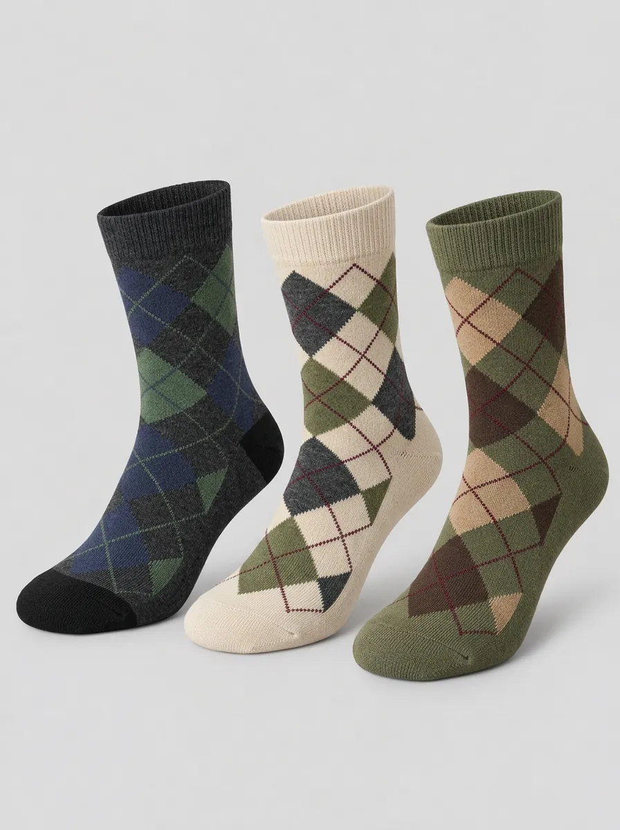 Men's Neutral Argyle Ribbed Crew Socks 3-Pack