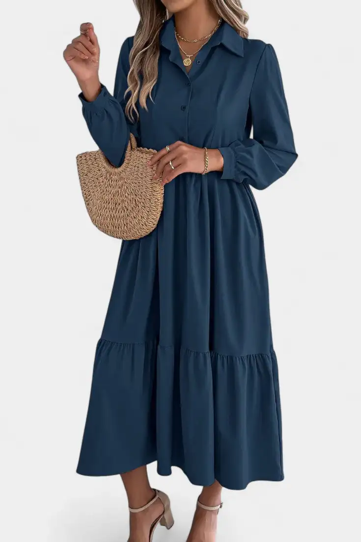 Shirt-Style Long-Sleeve Maxi Dress