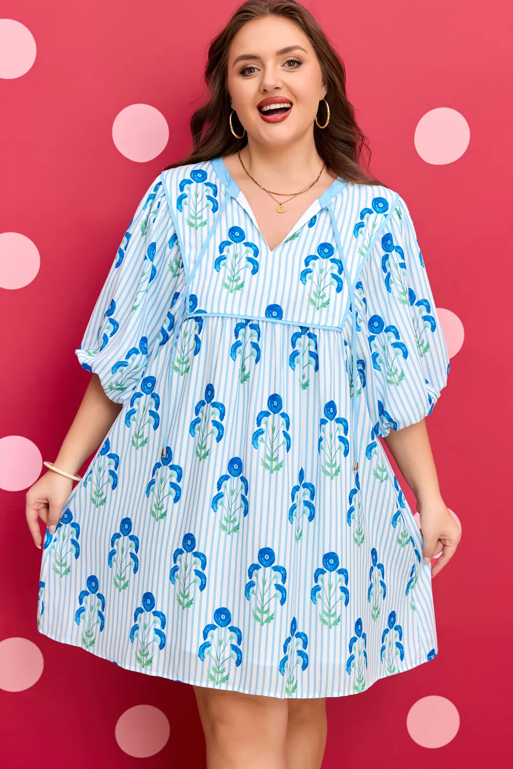 Blue Floral Plus Size Dress