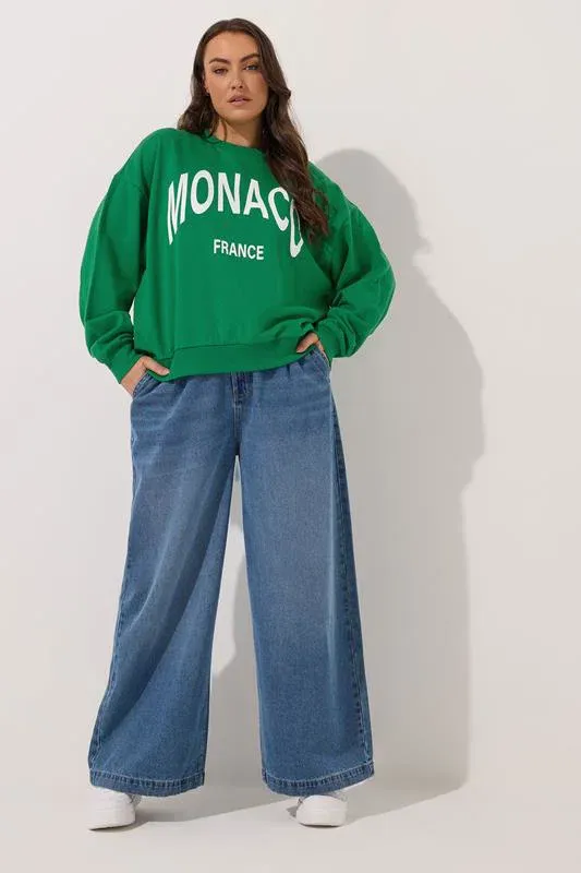 Green 'Monaco' Slogan Sweatshirt