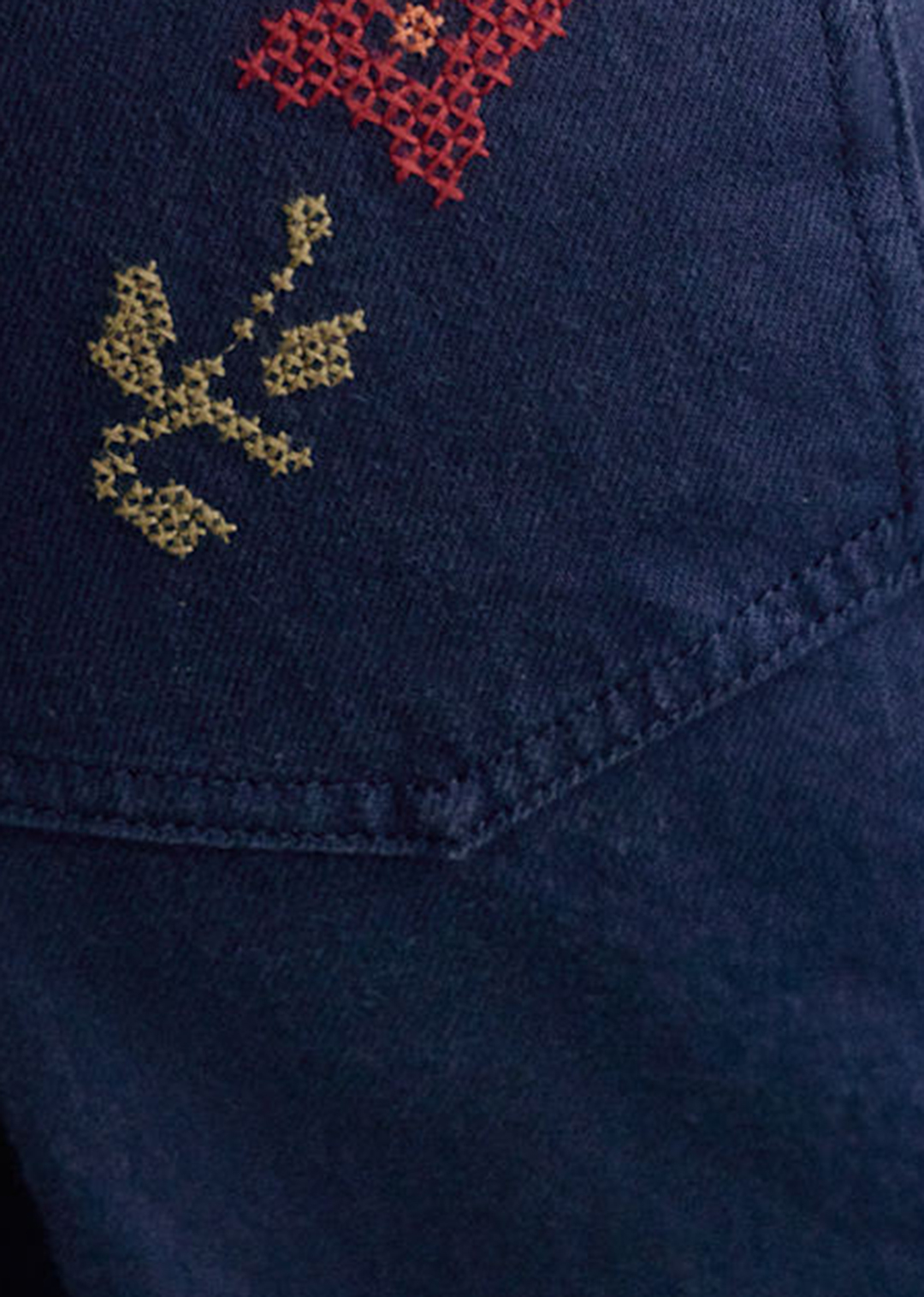 Embroidered Wide-Leg Flared High-Waist Trousers