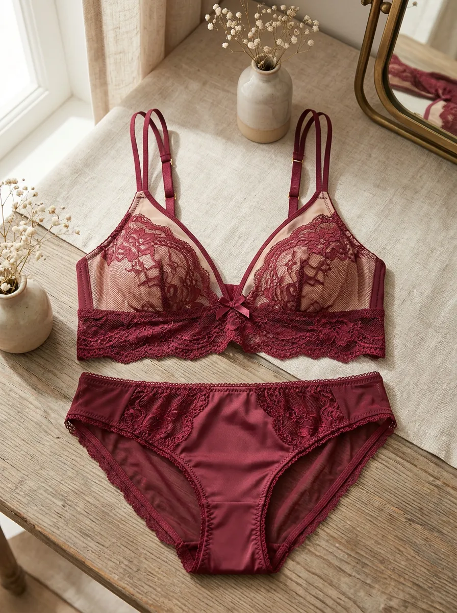 Women's Floral Lace Embroidered Lace Lingerie Set