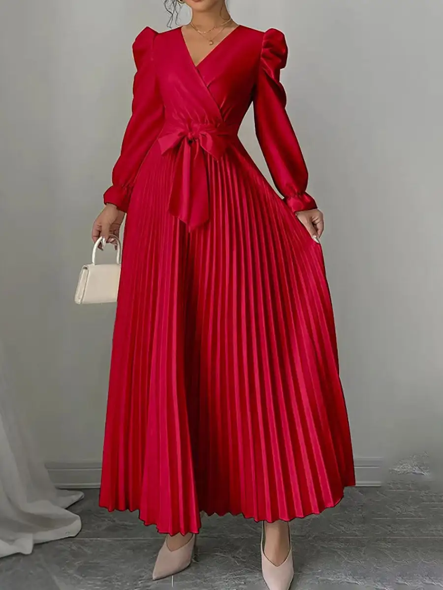 Tied Pleated Neck Maxi Dress