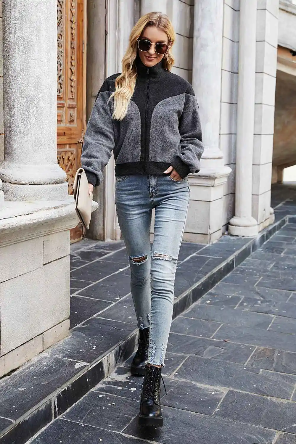 Two Tone Collared Neck Jacket