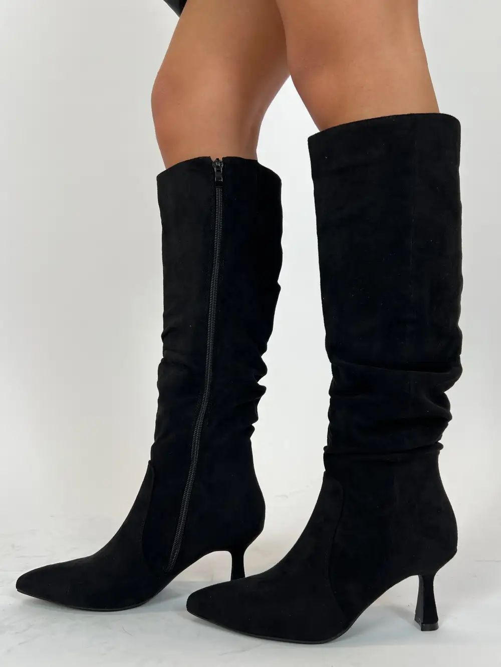 Sleek Suede Look Heeled Boots