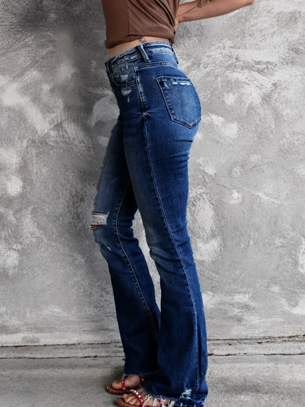 Everyday Flare Leg Distressed Denim Jeans
