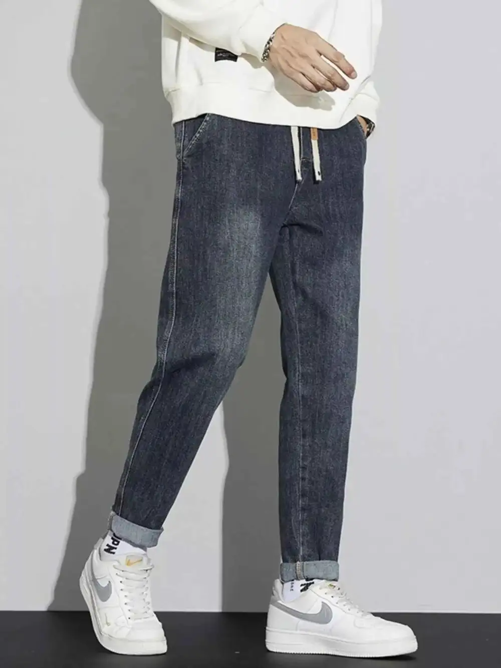 Washed Relaxed Fit Cuffed Jeans