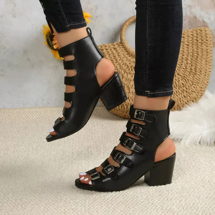 Casual Buckle Block Heels Sandals