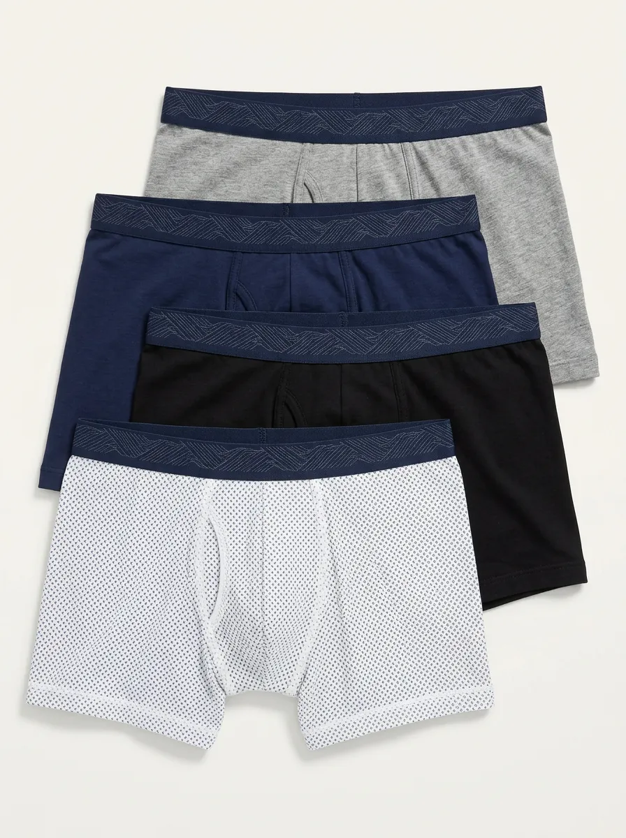 Men's Boxer Briefs Four-Pack with Breathable-Look Cotton Solid Contoured Pouch