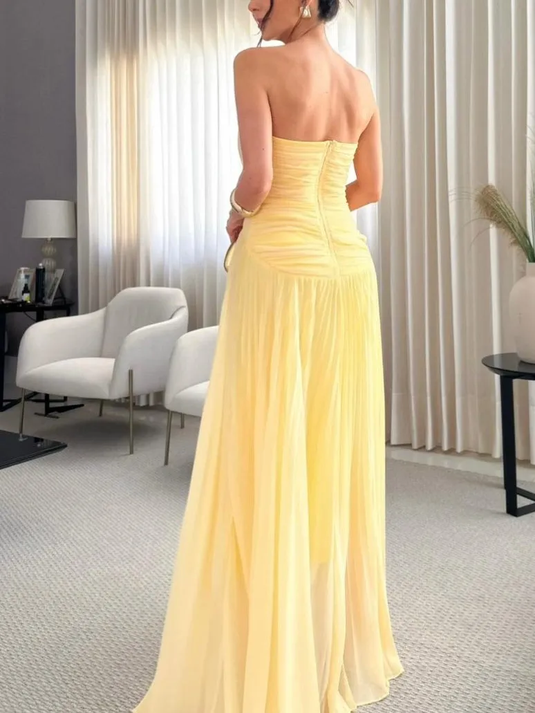 Strapless Pleated Maxi Dress