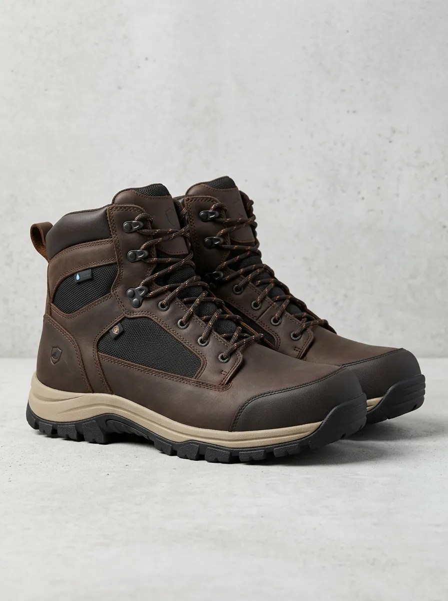 Unisex Waterproof Brown Leather Tactical Work Boots