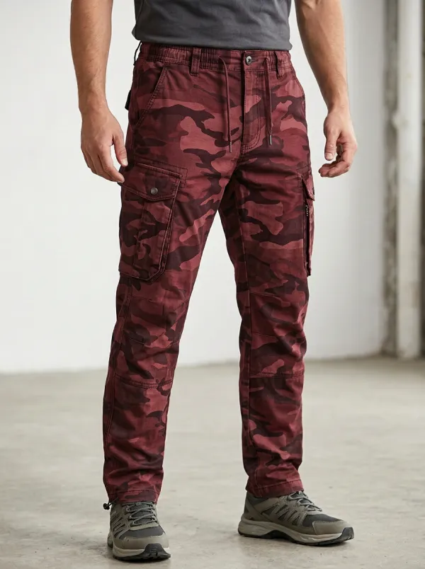 Men's Tactical Outdoor Grey Camouflage Printed Cargo Pants