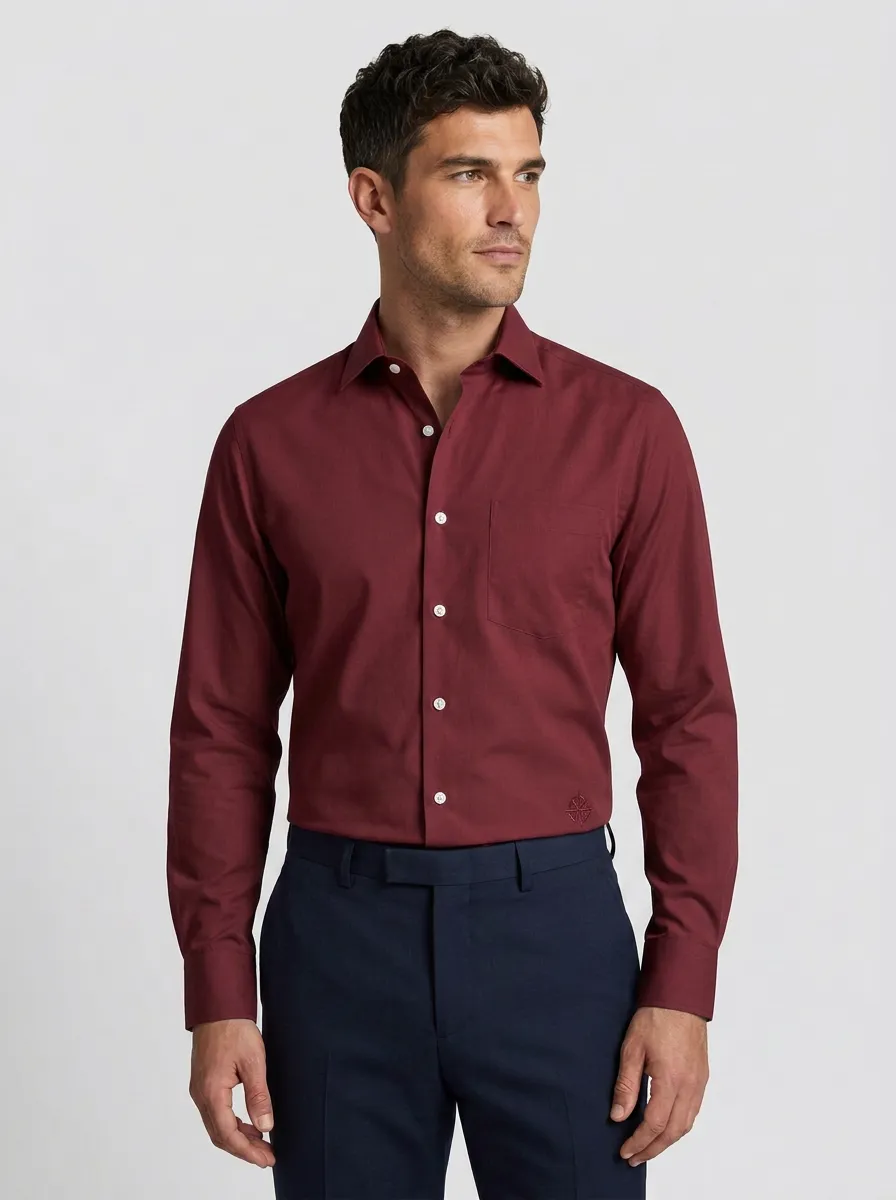 Men's Non-Iron Cotton Compass Printed Dress Shirt