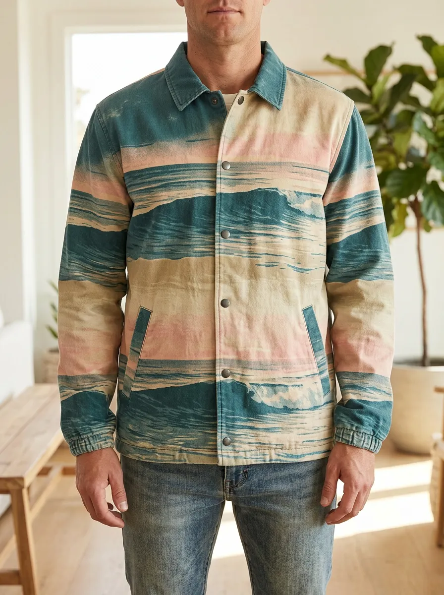 Men's Beach Ocean Wave Sunset Rugged Trail Jacket