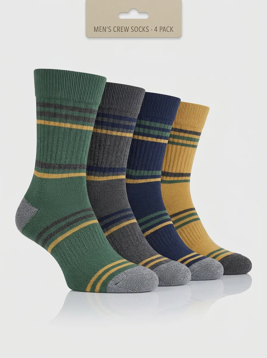 Modern Striped Crew Outdoor Look Men's Four Pair Socks