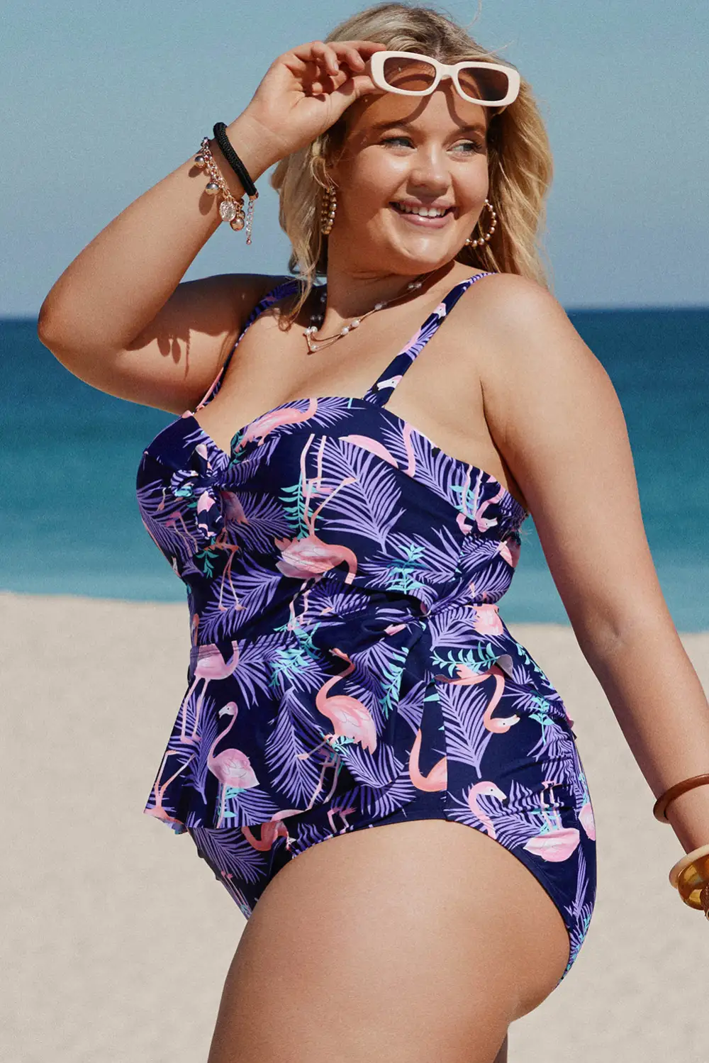 Swimwear Halter Neck Peplum Plus Size Tankini Set