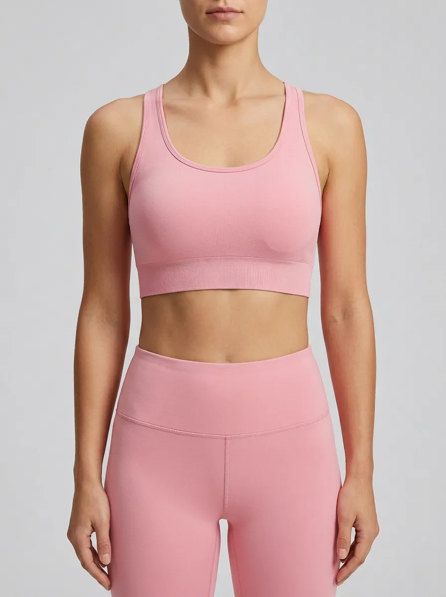 Women's Scoop-Neck Racerback Ribbed Seamless Wide-Band Sports Bra