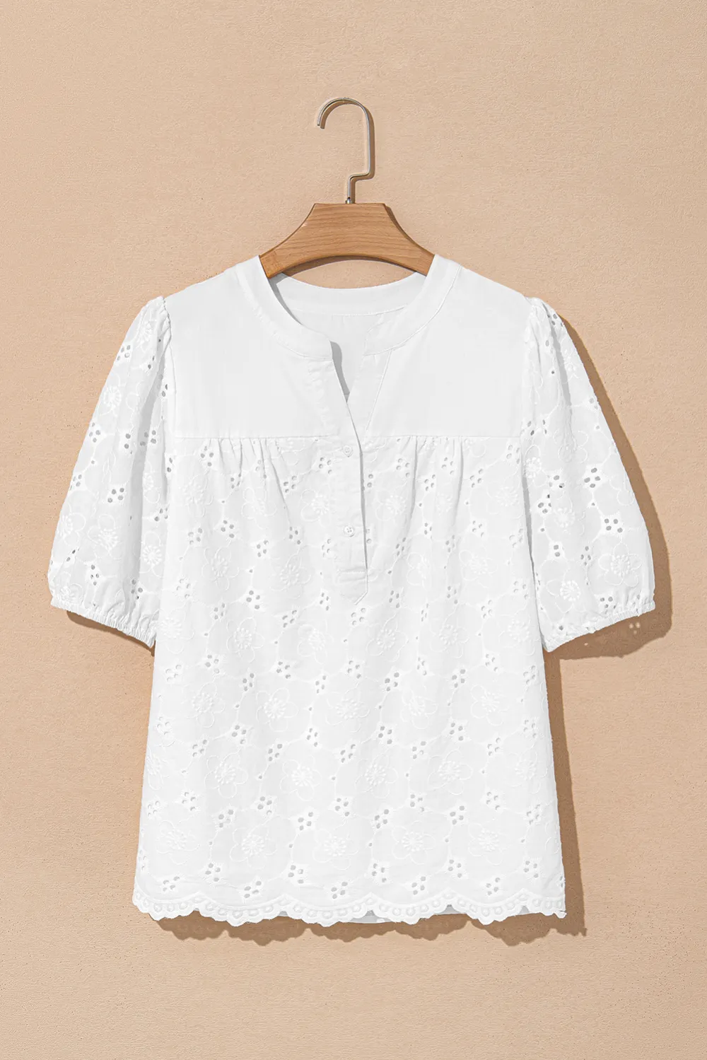 White Lace Crochet V Neck Blouse