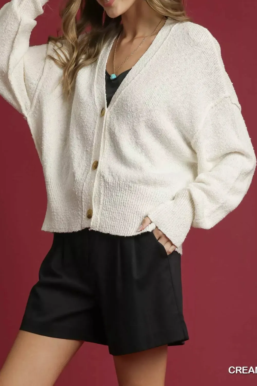 Button-Front V-Neck Knit Cardigan