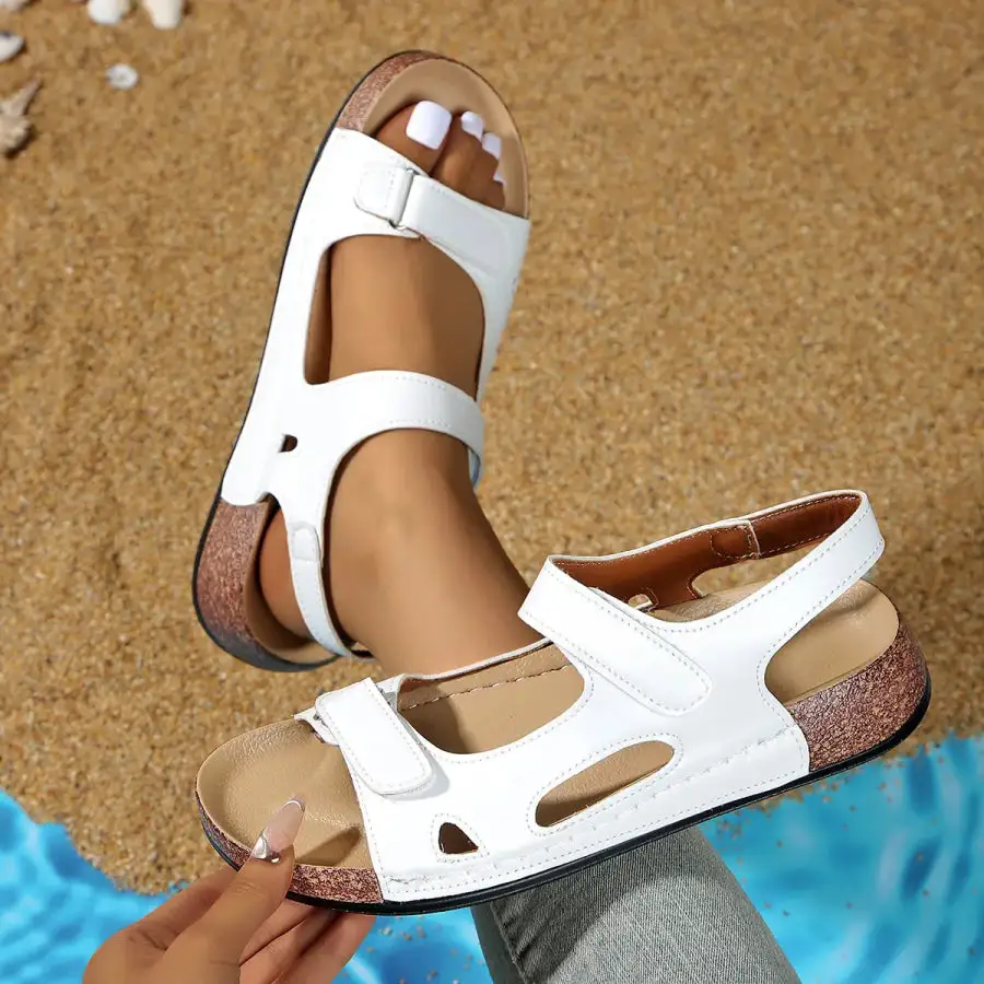 Buttoned Open Toe Wedge Sandals