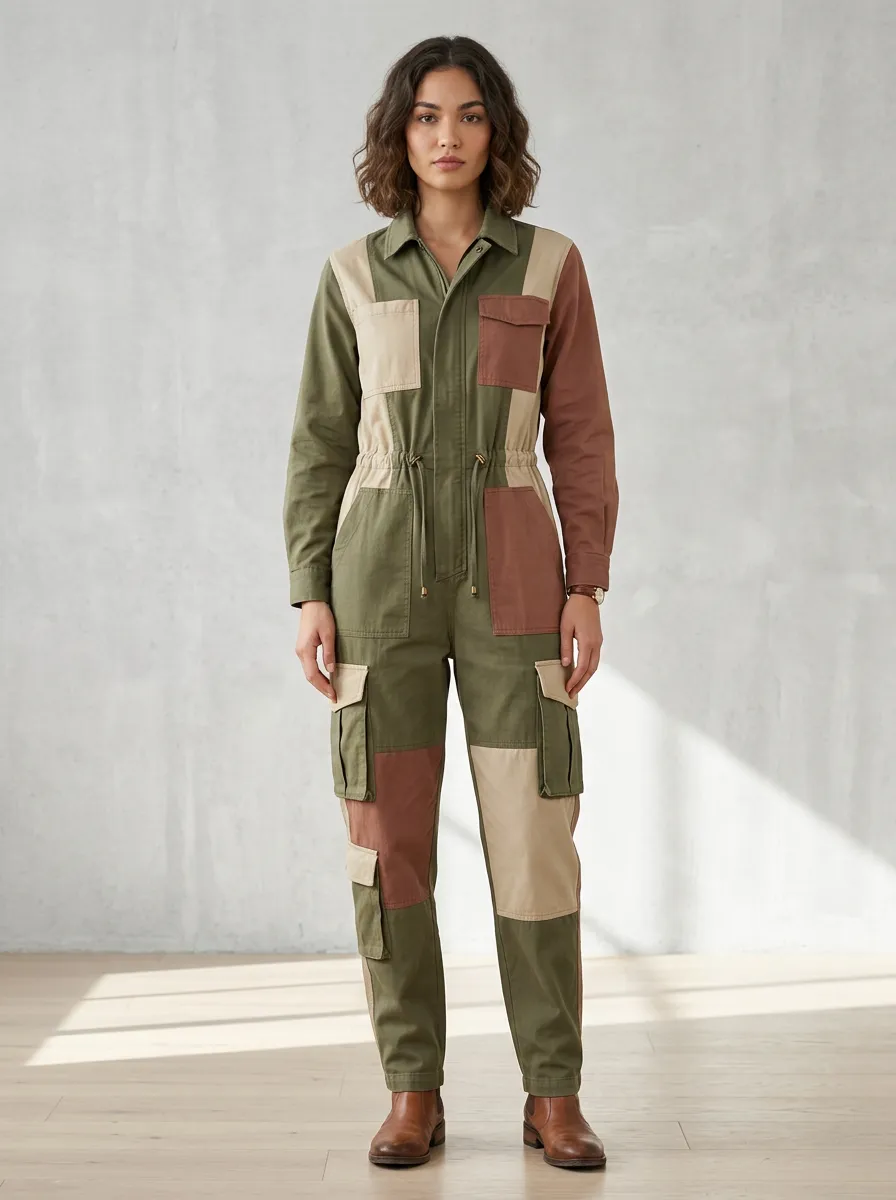 Utility Style Colorblock Jumpsuit