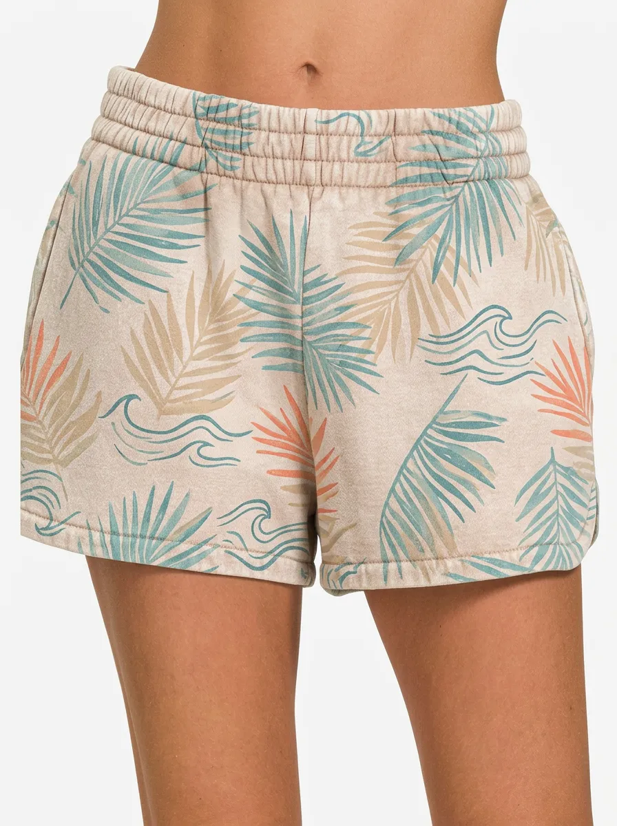 Women's Tropical Coastal Palm Leaf Wave Graphic Shorts