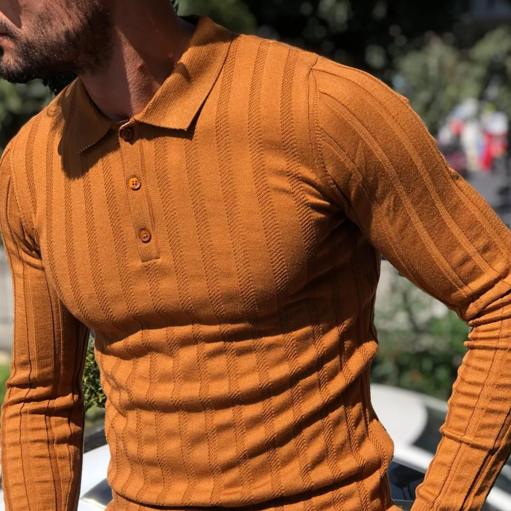Classic Polo Collar Slim Fit Cotton Knit Sweater