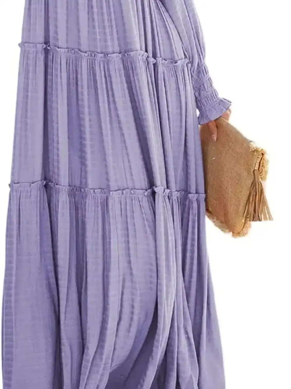 V Neck Tiered Long Sleeve Maxi Dress